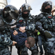 Russian police detaining a protester on Aug. 10, 2019 in Moscow.